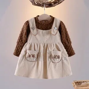 Mk-0564 Toddler Girls Lantern Sleeve Bow Decor Pocket Dress