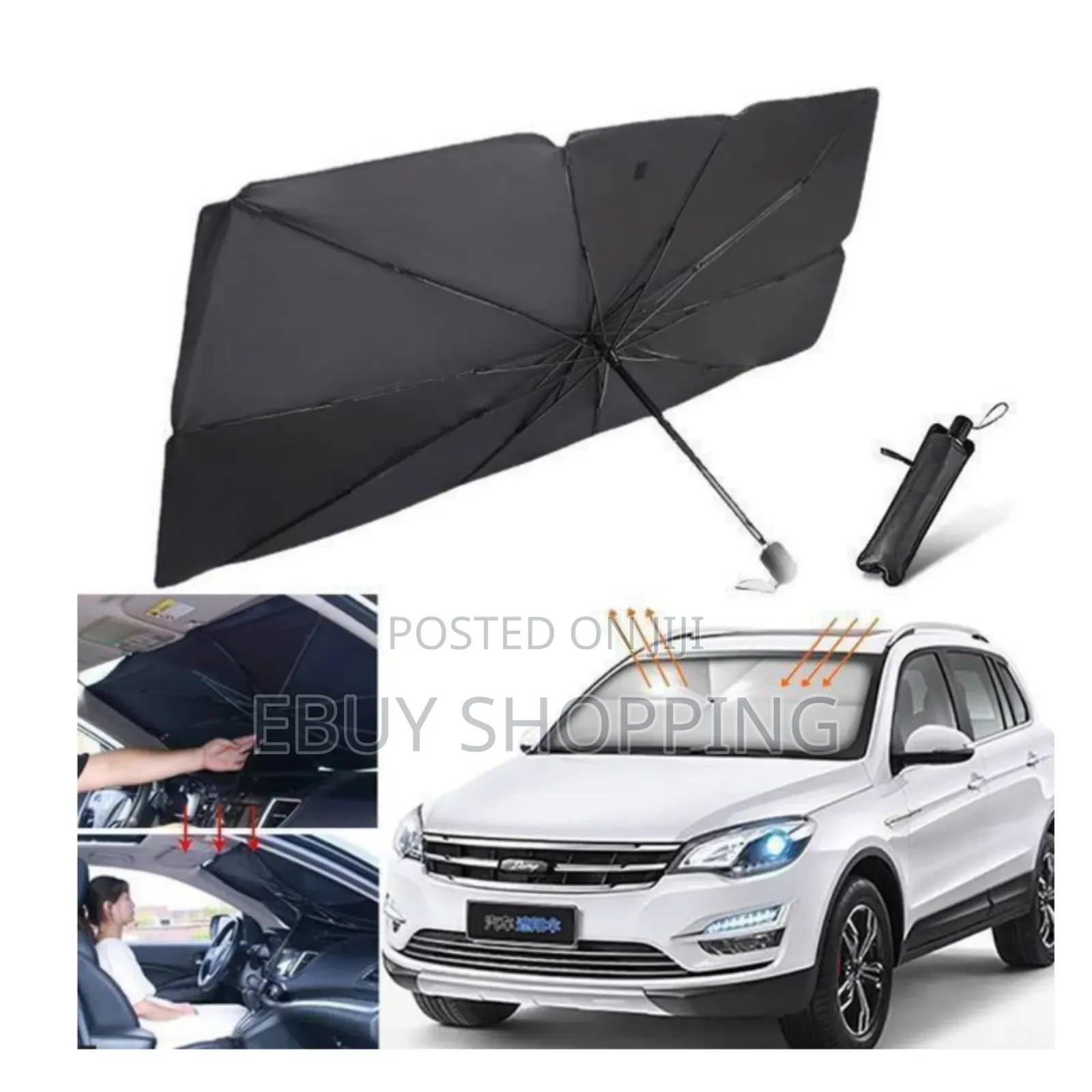 ለማስቀመጥ ቦታ የማይዝ Foldable Car Sunshade Umbrella