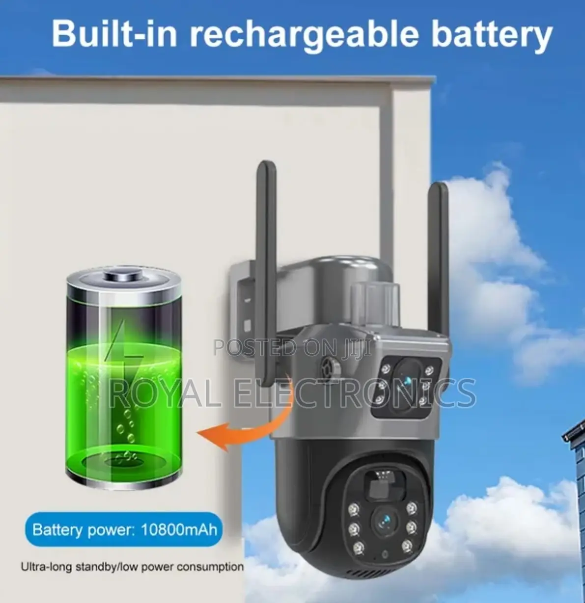 ባትሪ ያለው በፀሀይ ብርሀን ቻርጅ መደረግ ሚችል Sim Card የሚቀበል Dual Lens CCTV