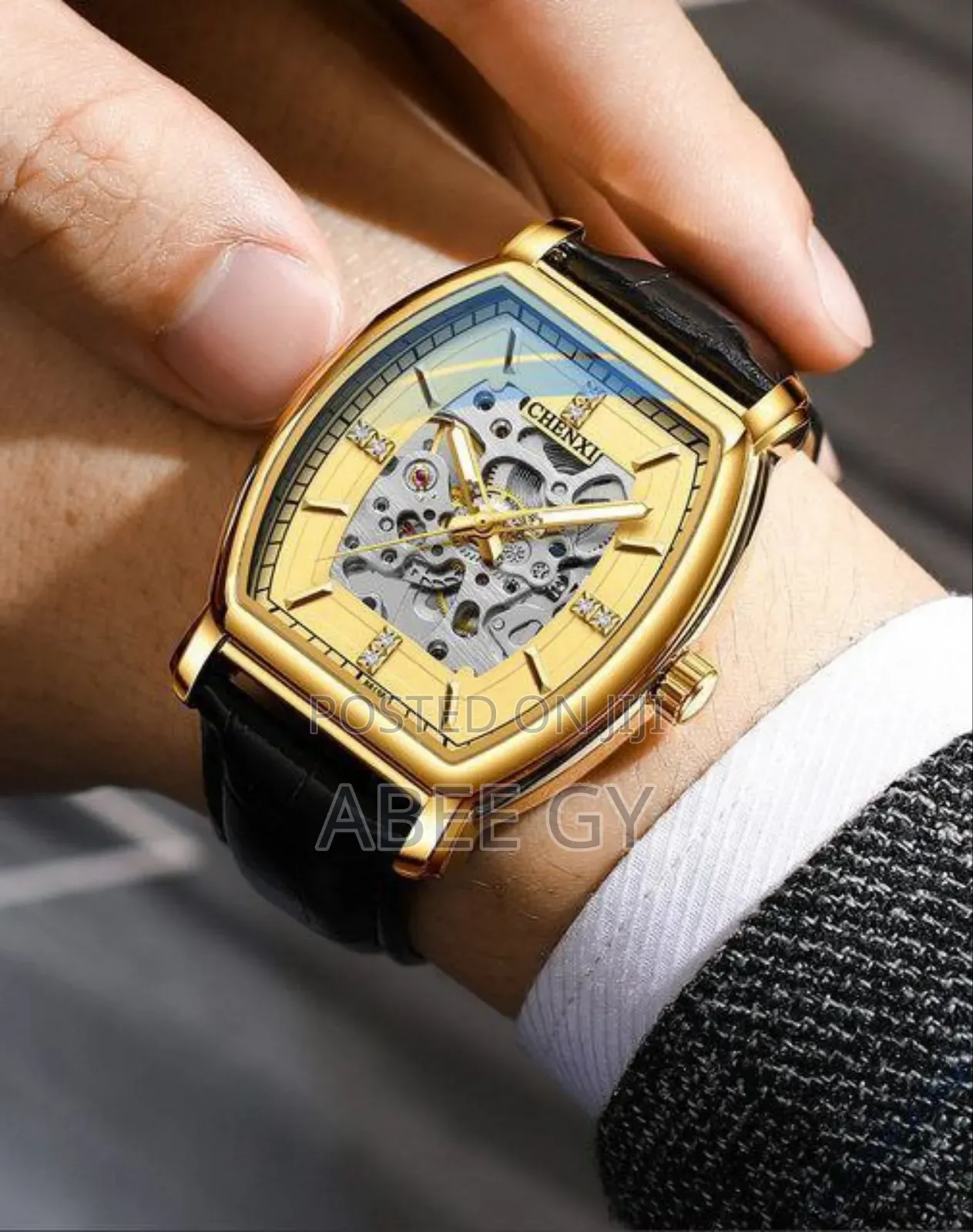 Chenix Leather Strap Automatic Mechanical Men's Watch