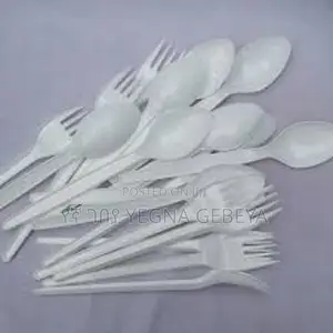 Photo - White Plastic Fork and Spoon - 36 PCS