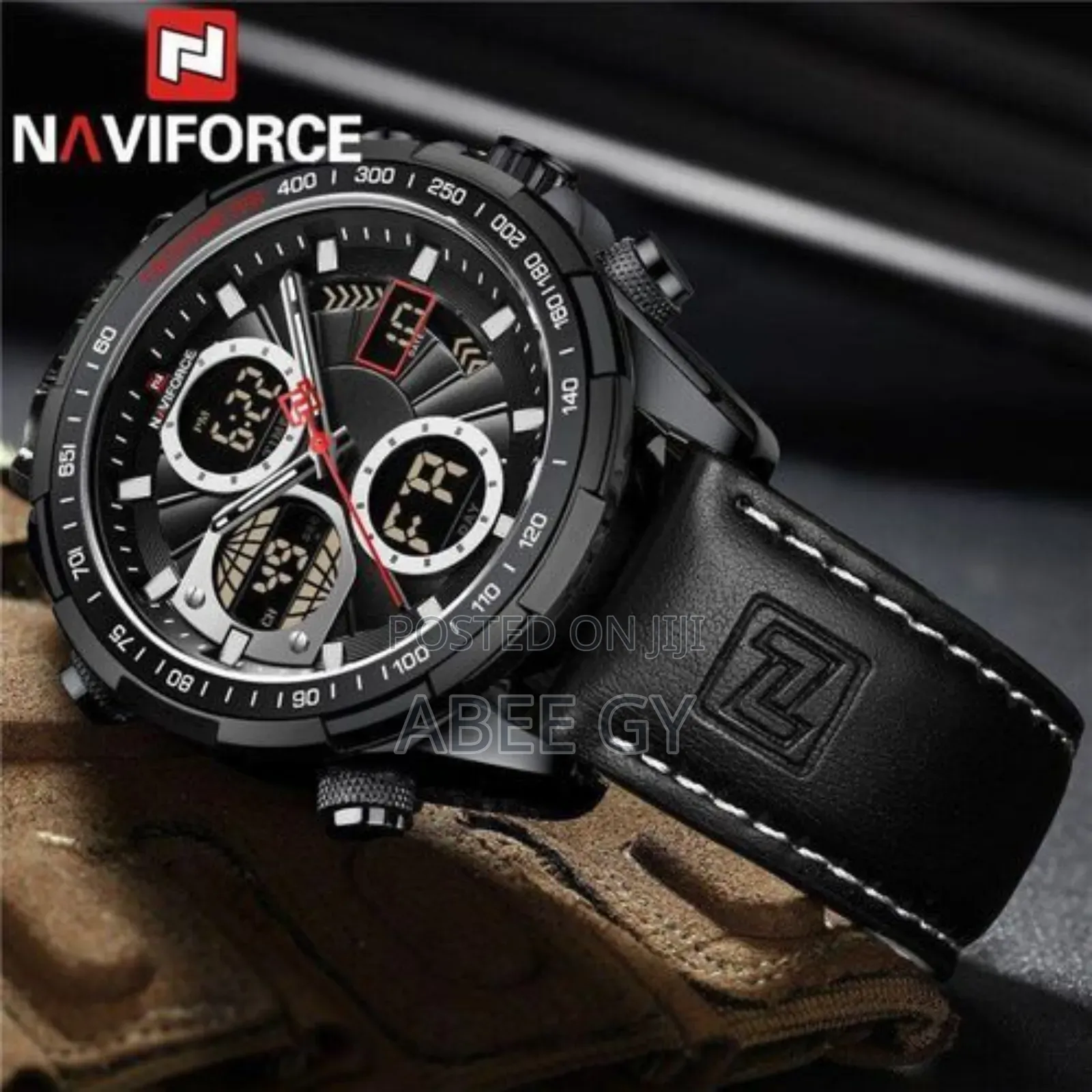 Naviforce 9235 BWB Men Geniune Leather With LCD Display