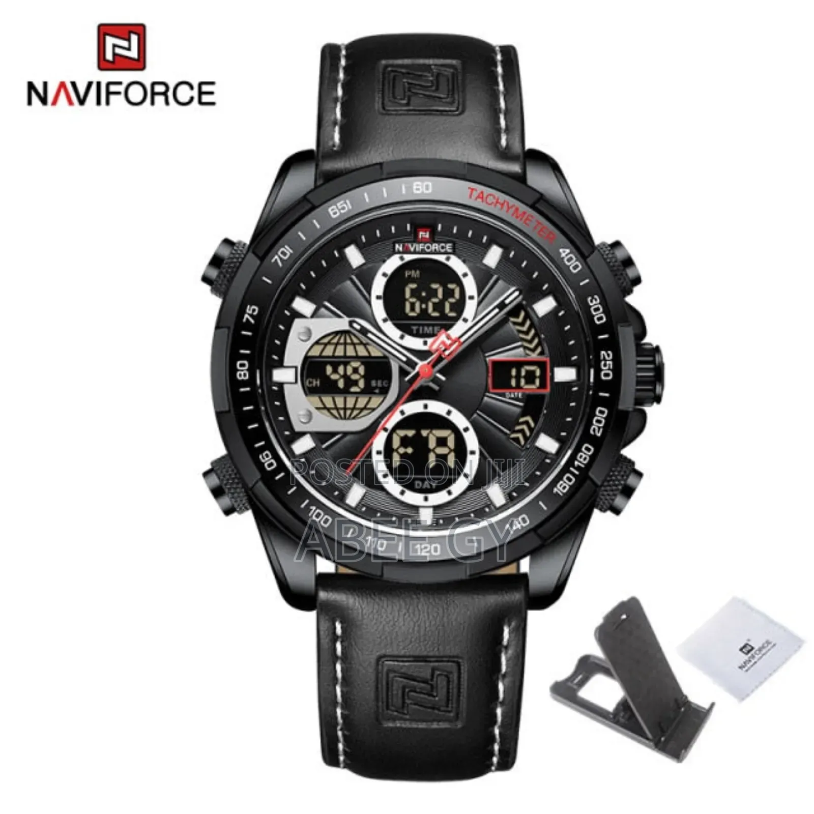 Naviforce 9235 BWB Men Geniune Leather With LCD Display
