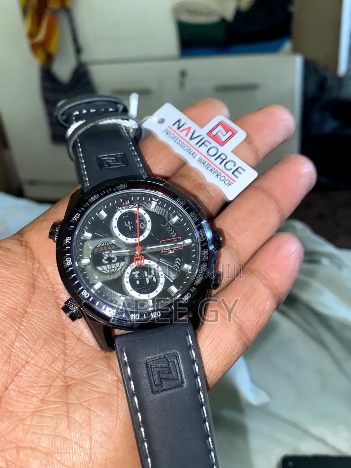 Naviforce 9235 BWB Men Geniune Leather With LCD Display