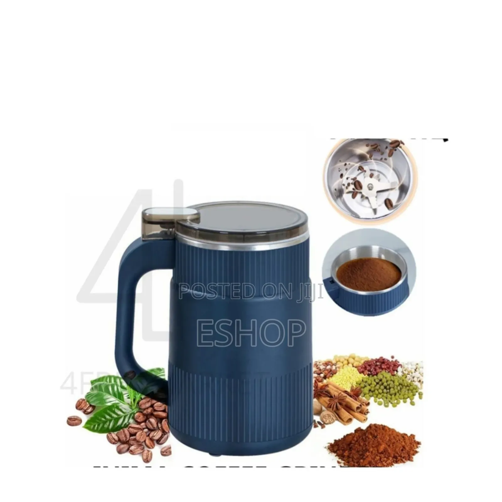 Handheld Electric Grinder–Blue Ribbed Design for Coffee Herbs Grains
