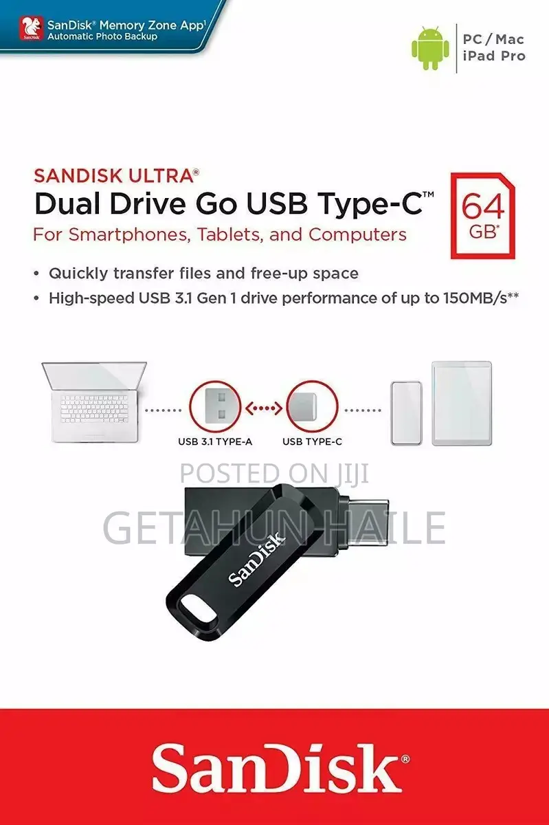 Sandisk 64gb Ultra Dual Drive Go Usb Type-C Flash Drive
