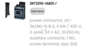 Power Contactor Siemens Germany Model 3rt2016-1ab01