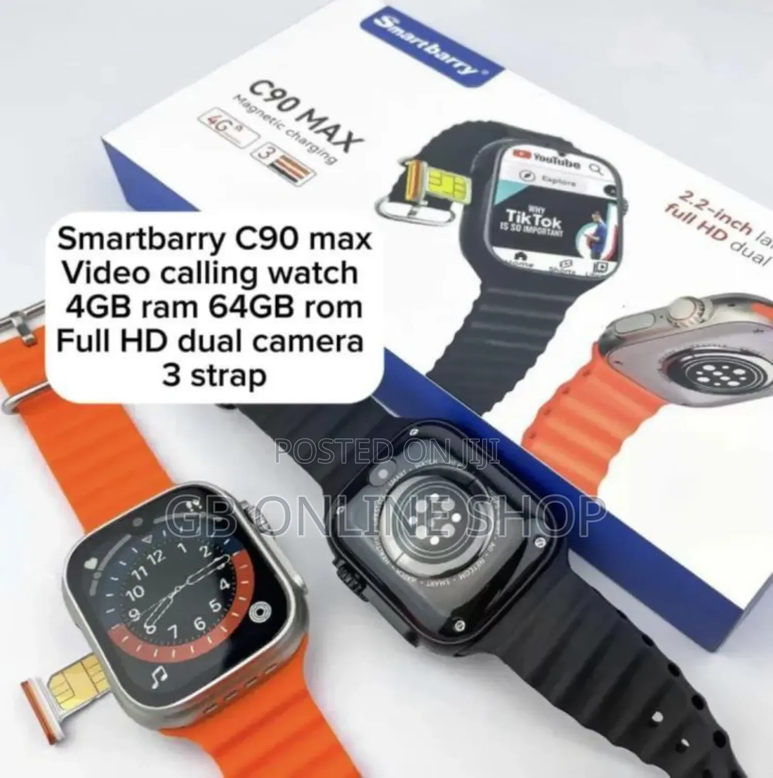 Smartberry C90 Max Smart Watch 64/4 Dual Camera,3 Strap