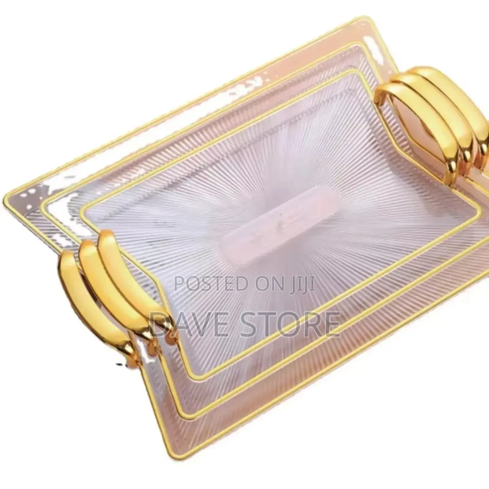 3 Sets Serving Tray With Golden Handle