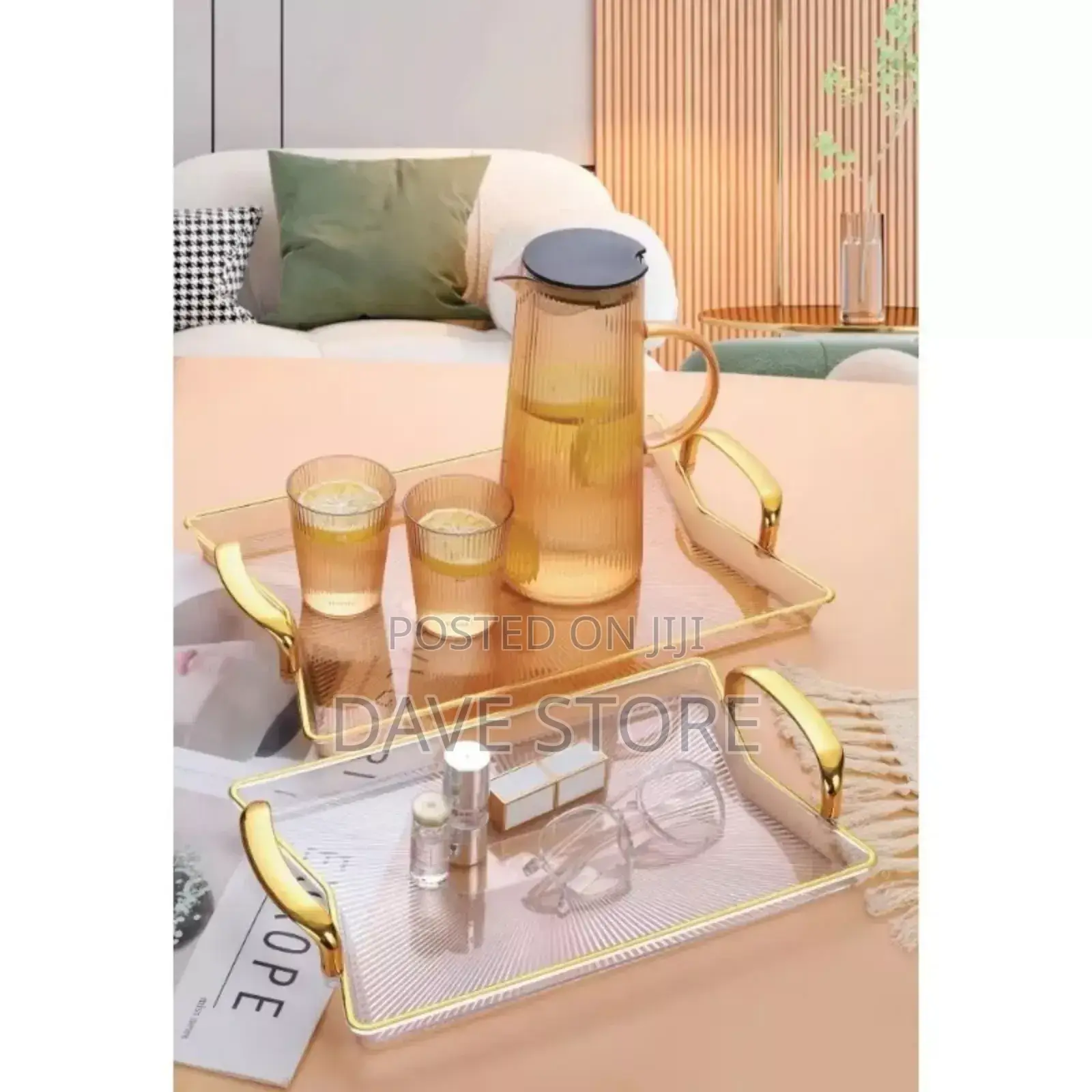 3 Sets Serving Tray With Golden Handle