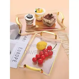 3 Sets Serving Tray With Golden Handle