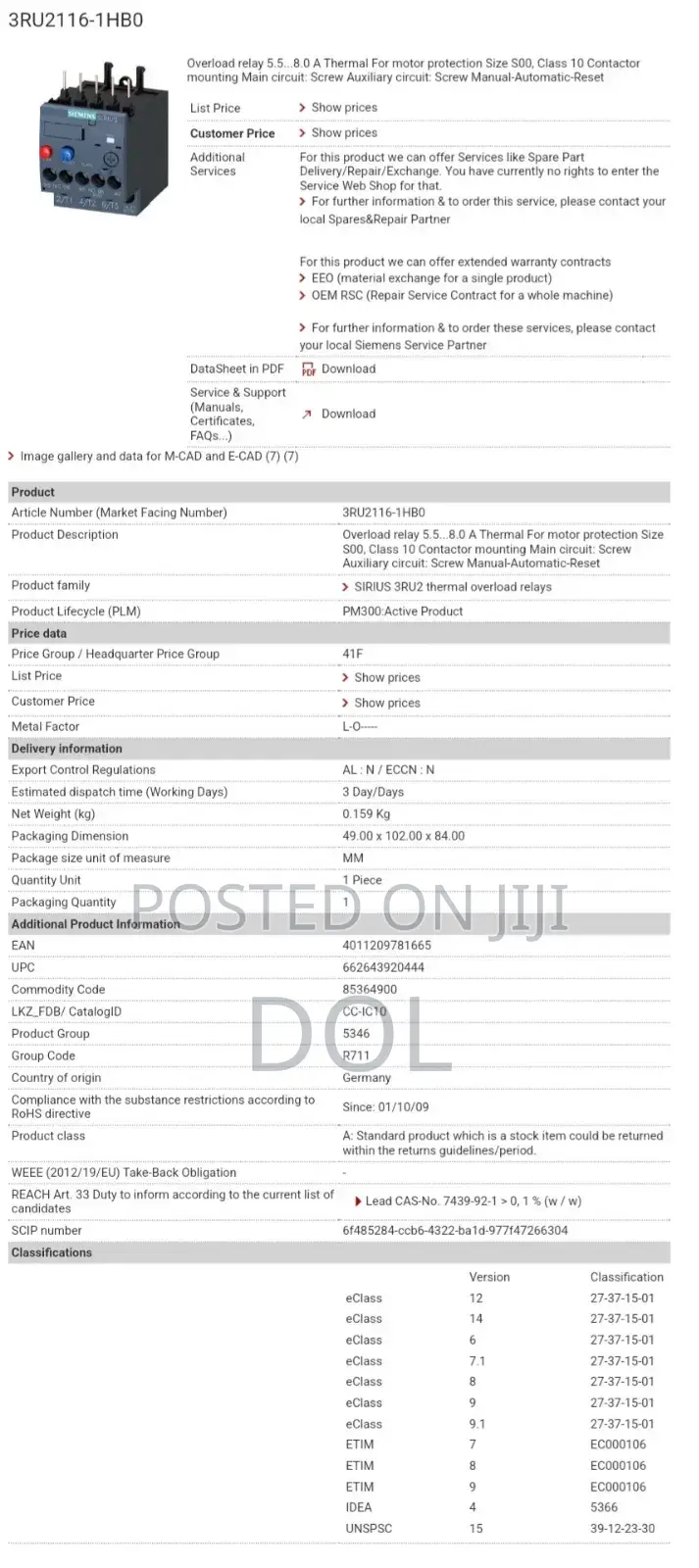 Overload Relay Siemens Germany Model 3ru2116-1hbo