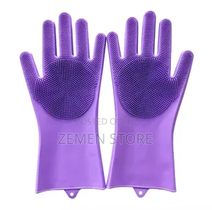 2pcs Silicone Dish Washing Glove ሙቀት መቋቋም የሚችል