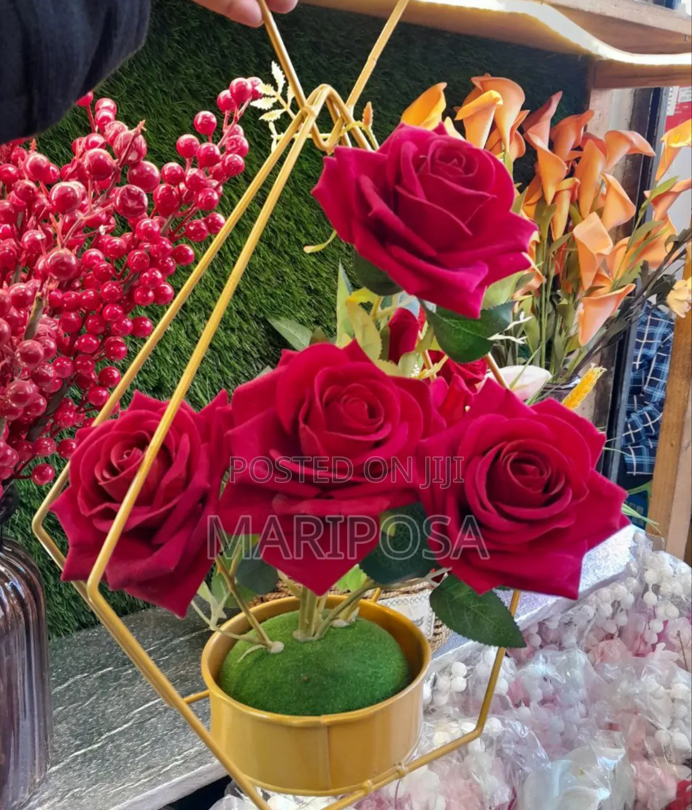 Glowing Red Roses in Golden Elegance