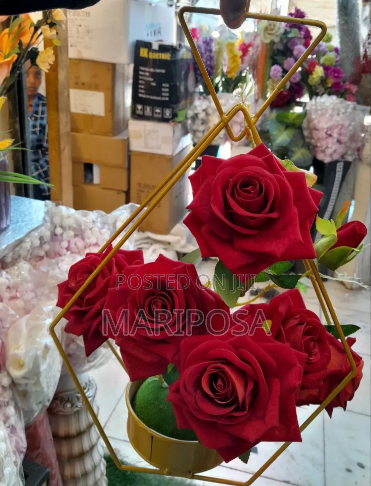 Glowing Red Roses in Golden Elegance