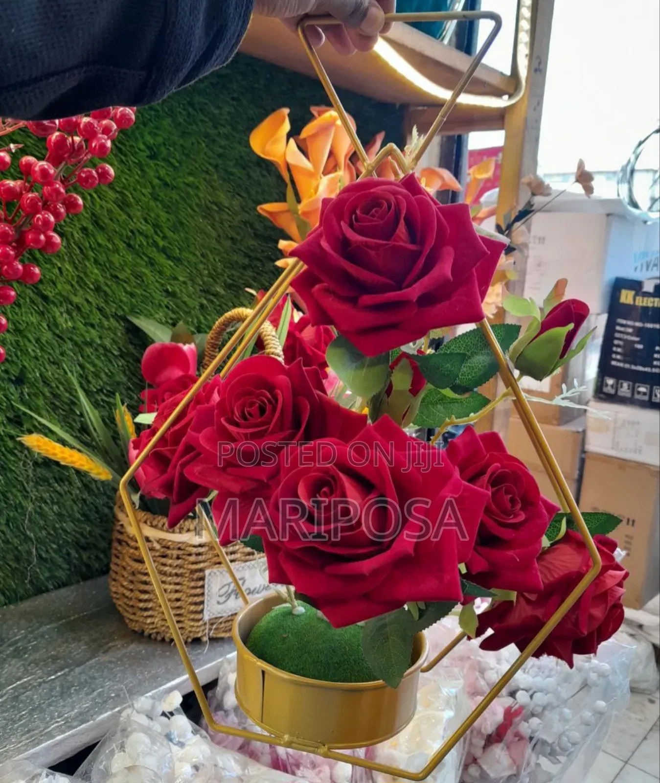 Glowing Red Roses in Golden Elegance