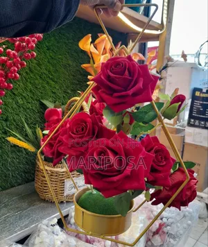 Glowing Red Roses in Golden Elegance