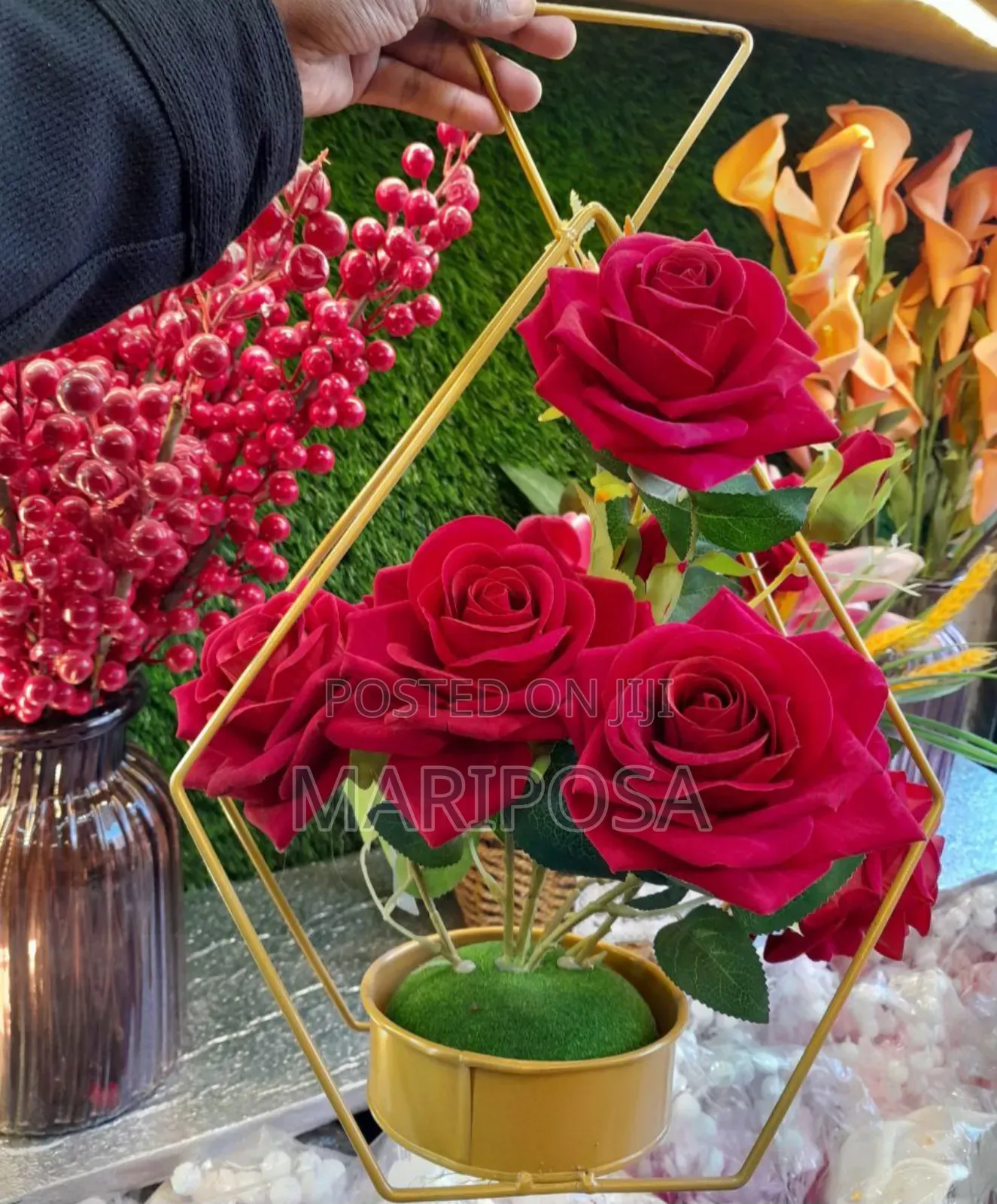 Glowing Red Roses in Golden Elegance