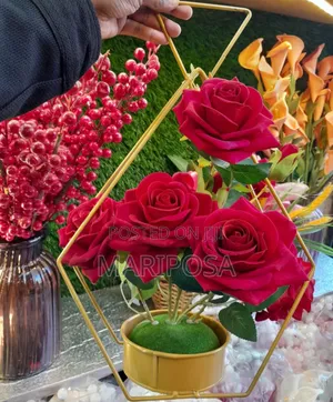 Glowing Red Roses in Golden Elegance