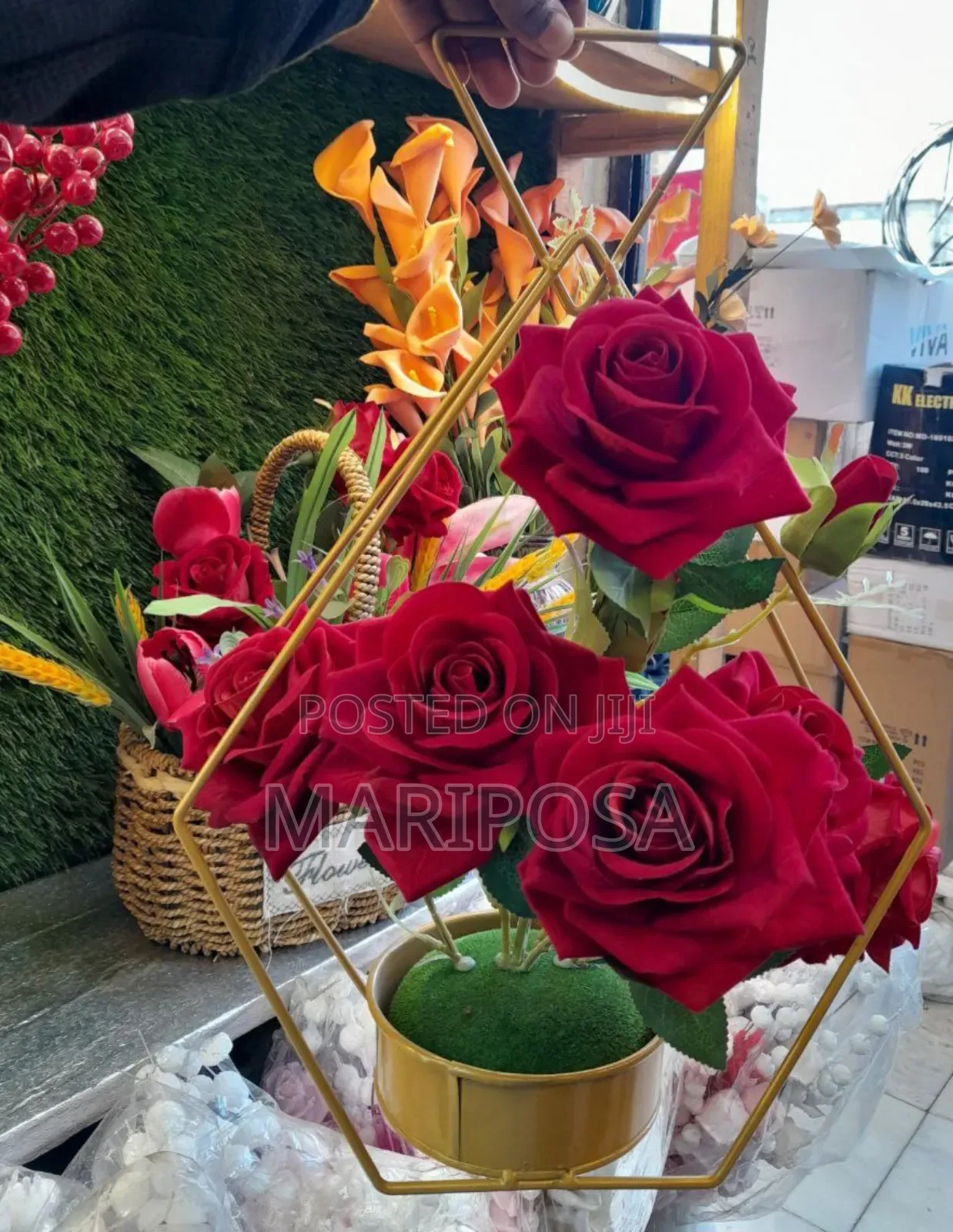 Glowing Red Roses in Golden Elegance