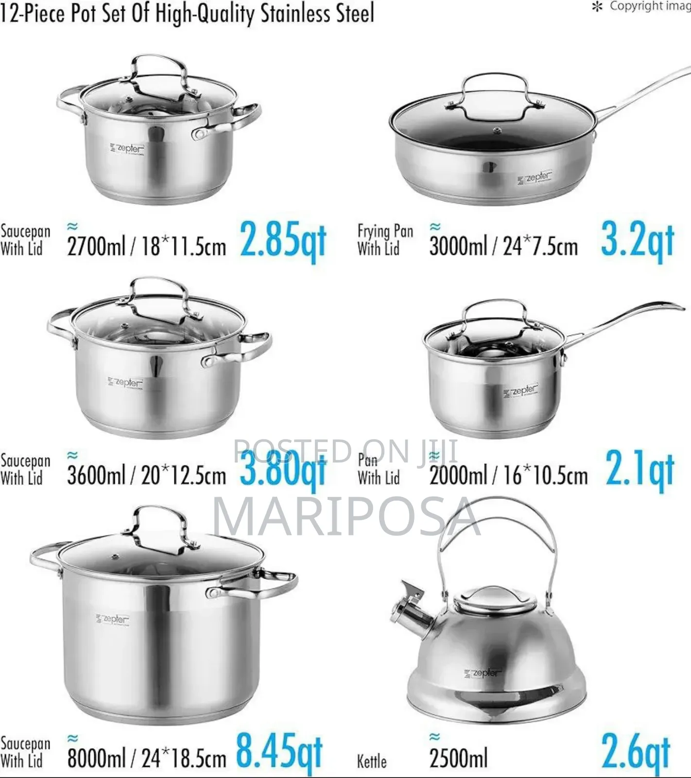  Zepter Stainless Steel 12 Piece Cookware Set