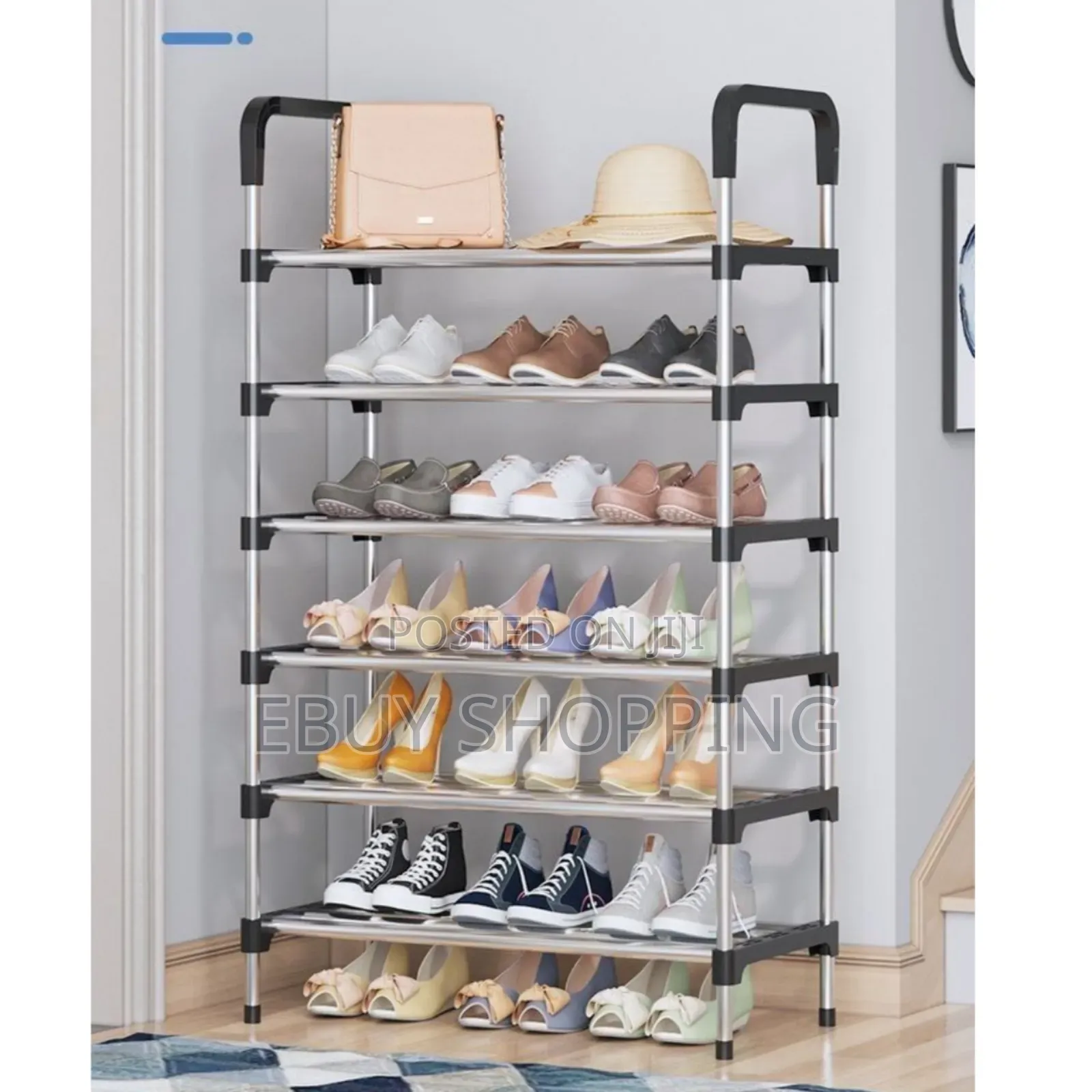 **Sleek Metal Shoe Shelf – Holds Up to 18 Pairs**