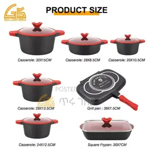 Photo - የማይዝ የማያሳርር ዘመናዊ 6set Casserole + Grill Pan Square Fry Pan