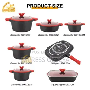 የማይዝ የማያሳርር ዘመናዊ 6set Casserole + Grill Pan Square Fry Pan