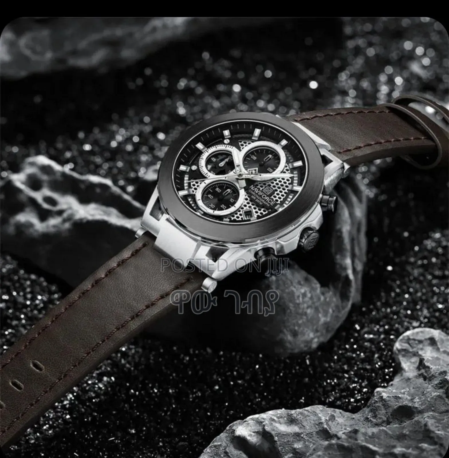 Naviforce ባለ ሌዘር ማስሪያ ኦሪጂናል የወንድ ሰአት