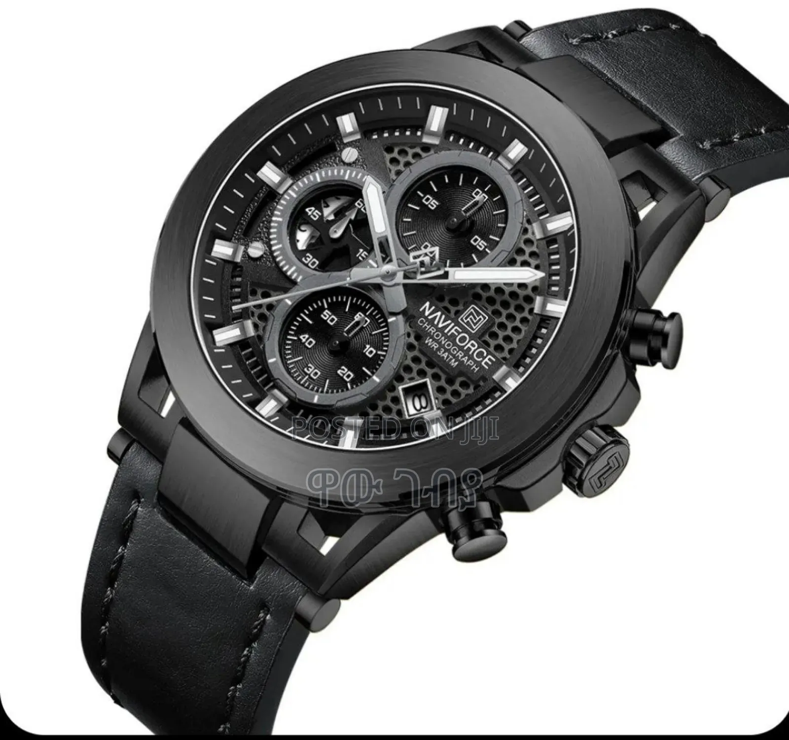 Naviforce ባለ ሌዘር ማስሪያ ኦሪጂናል የወንድ ሰአት