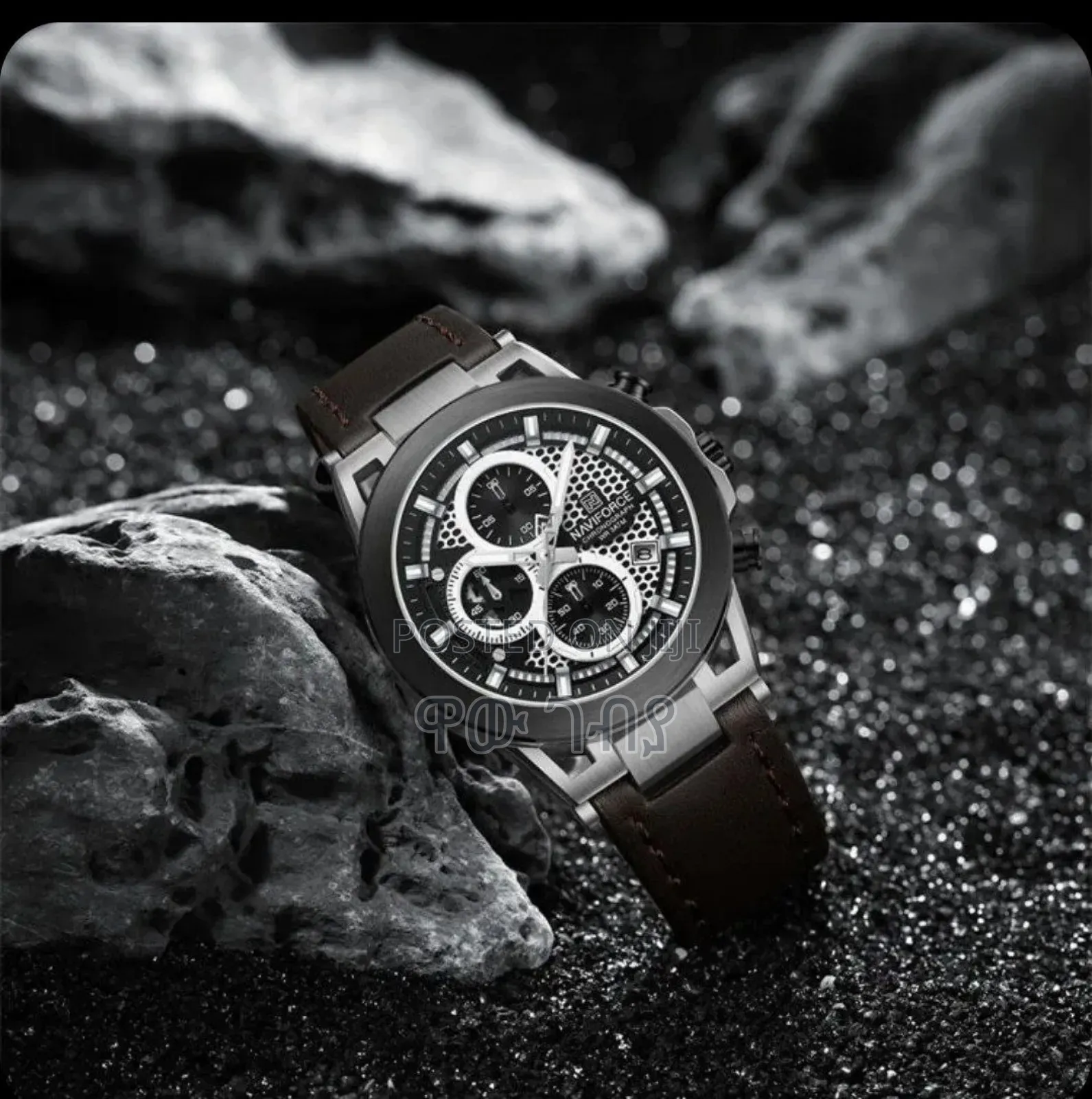 Naviforce ባለ ሌዘር ማስሪያ ኦሪጂናል የወንድ ሰአት