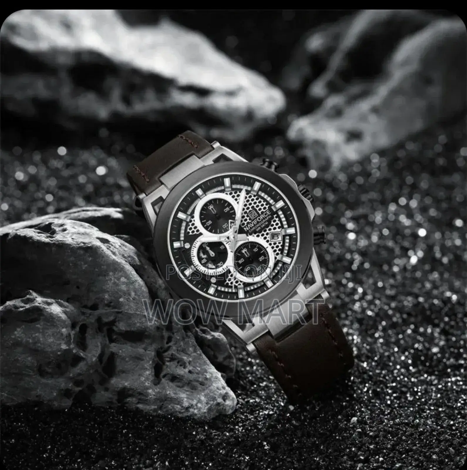 Naviforce ባለ ሌዘር ማስሪያ ኦሪጂናል የወንድ ሰአት