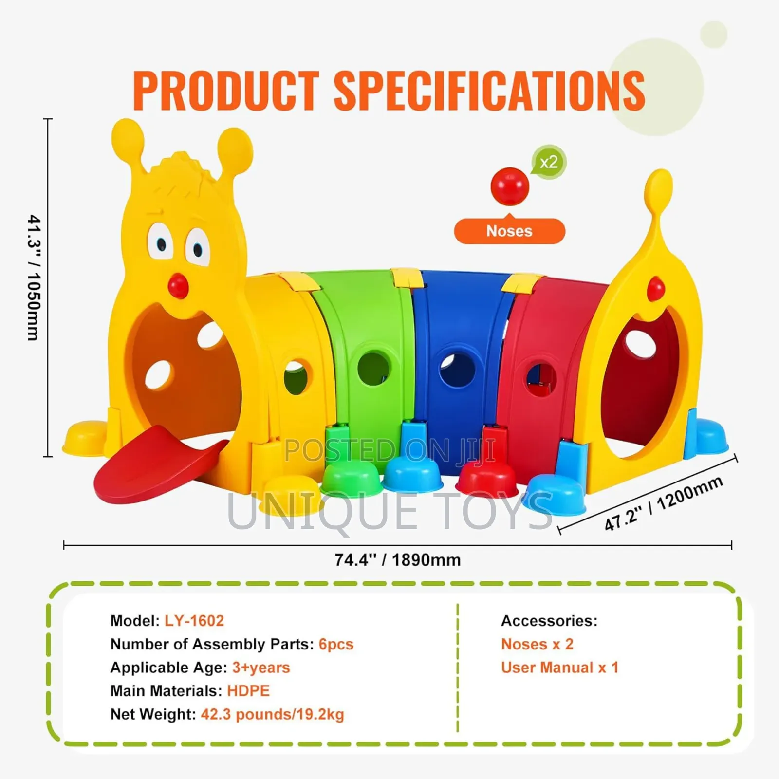 Multicolor Caterpillar Tunnel for Kid, 4 Sections
