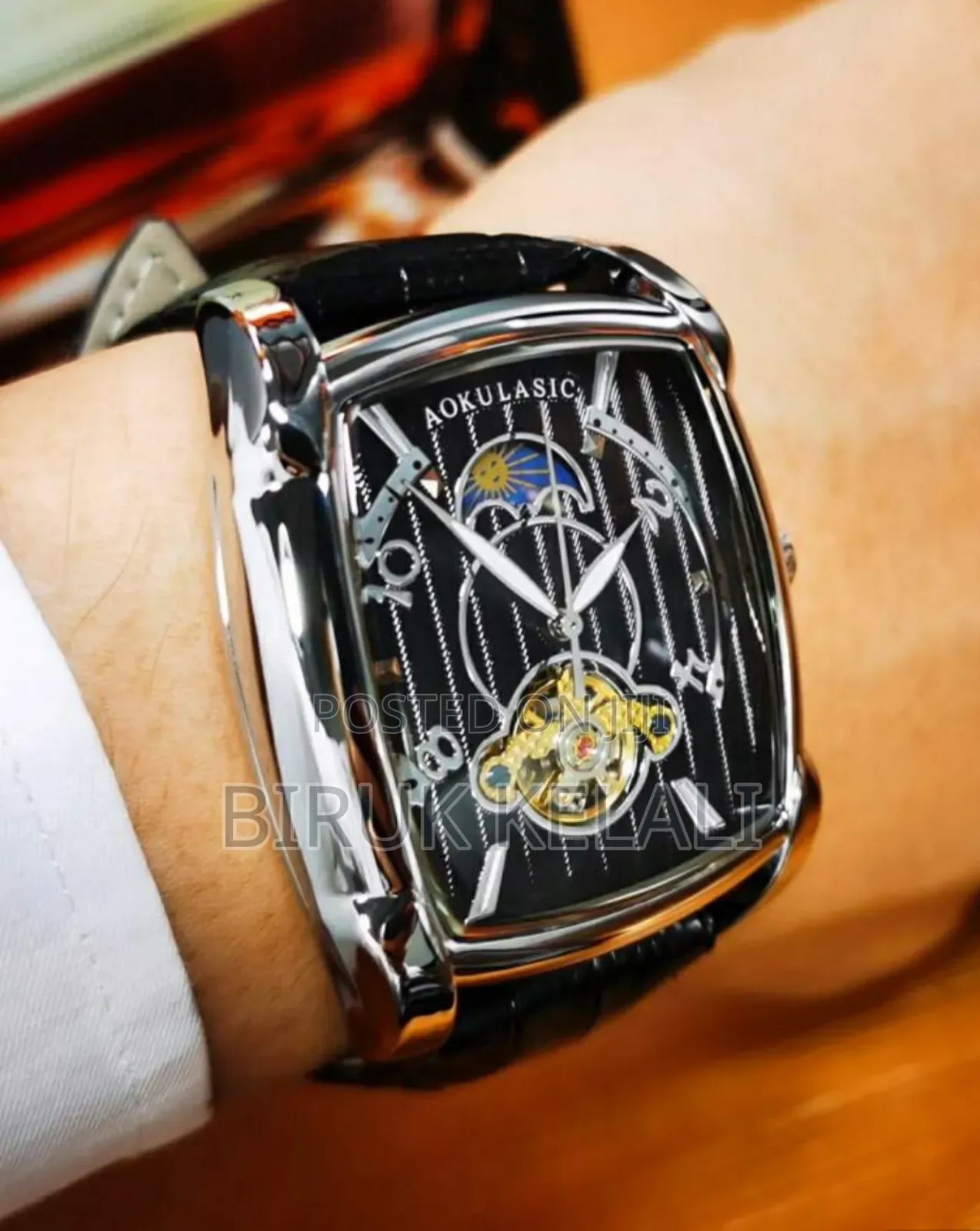 Full Black Aokulasic Watch Leather Strap