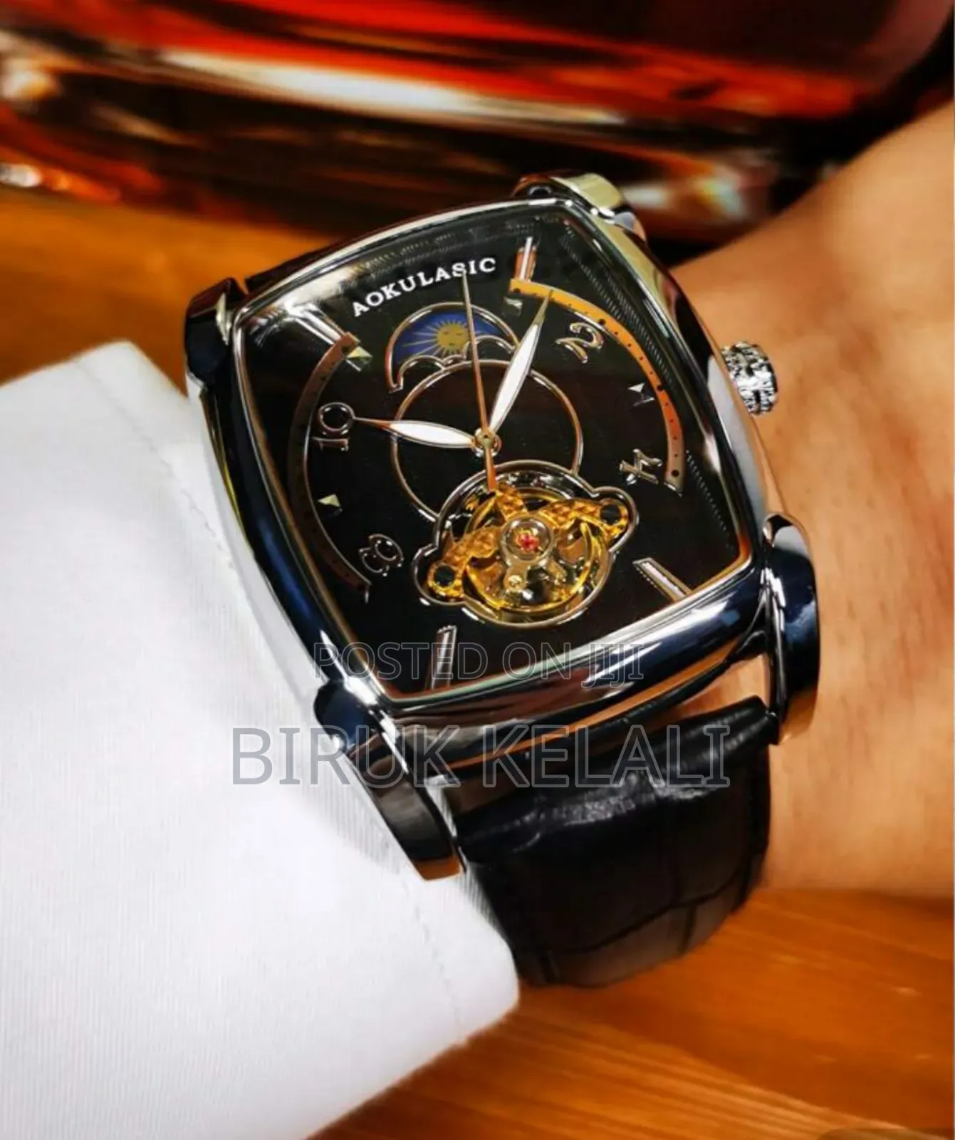 Full Black Aokulasic Watch Leather Strap