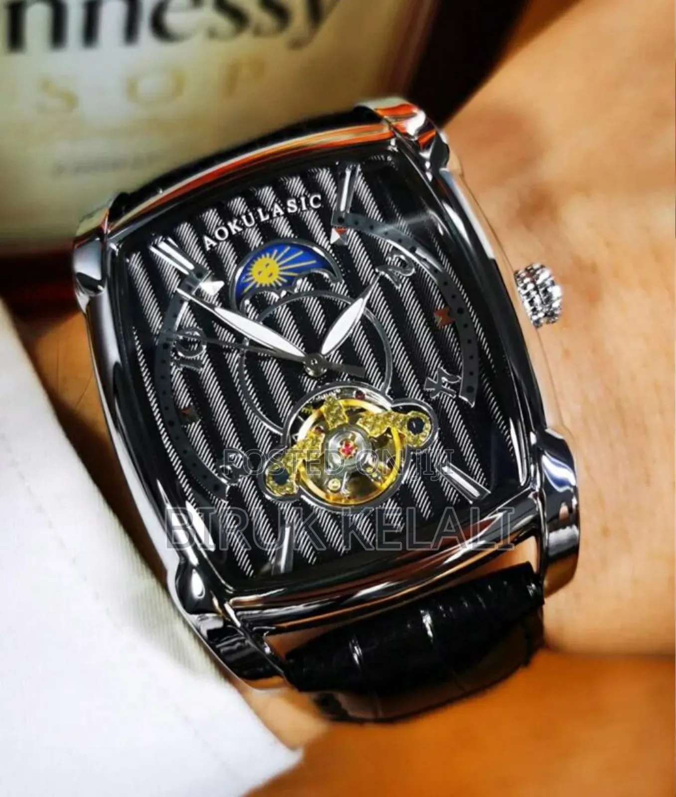 Full Black Aokulasic Watch Leather Strap