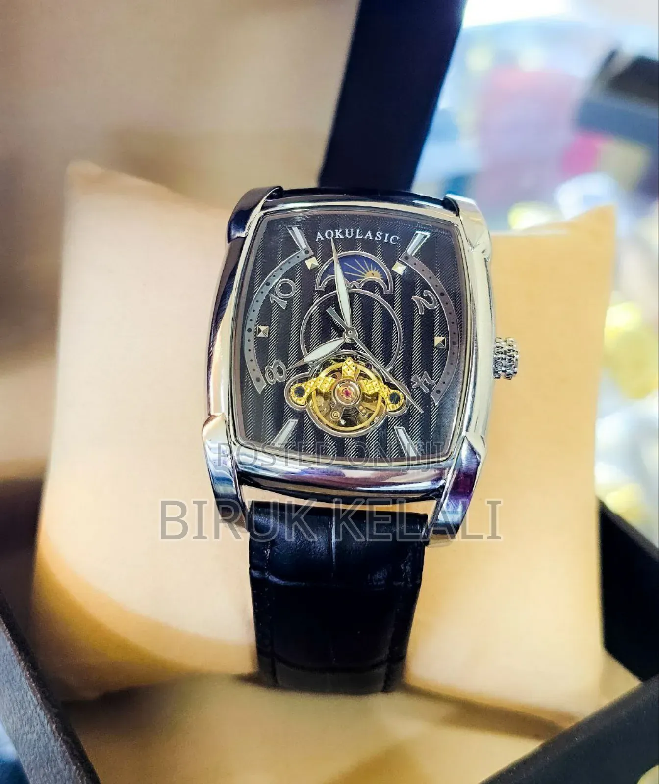 Luxury Black Band by Silver Case Aukulasic Men's Watch