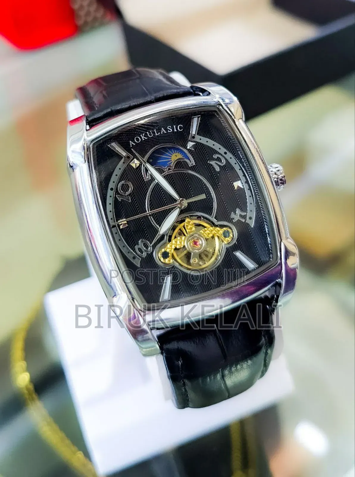 Luxury Black Band by Silver Case Aukulasic Men's Watch