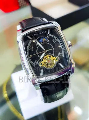 Luxury Black Band by Silver Case Aukulasic Men's Watch