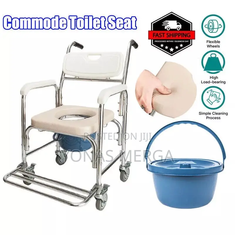 Toilet Chair፰瞝injured Disabled፱∆Casters,Tissue Holder,Crutch