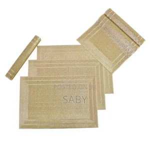 Promii Rectangular Golden Leaf Design Dining Table Placemats