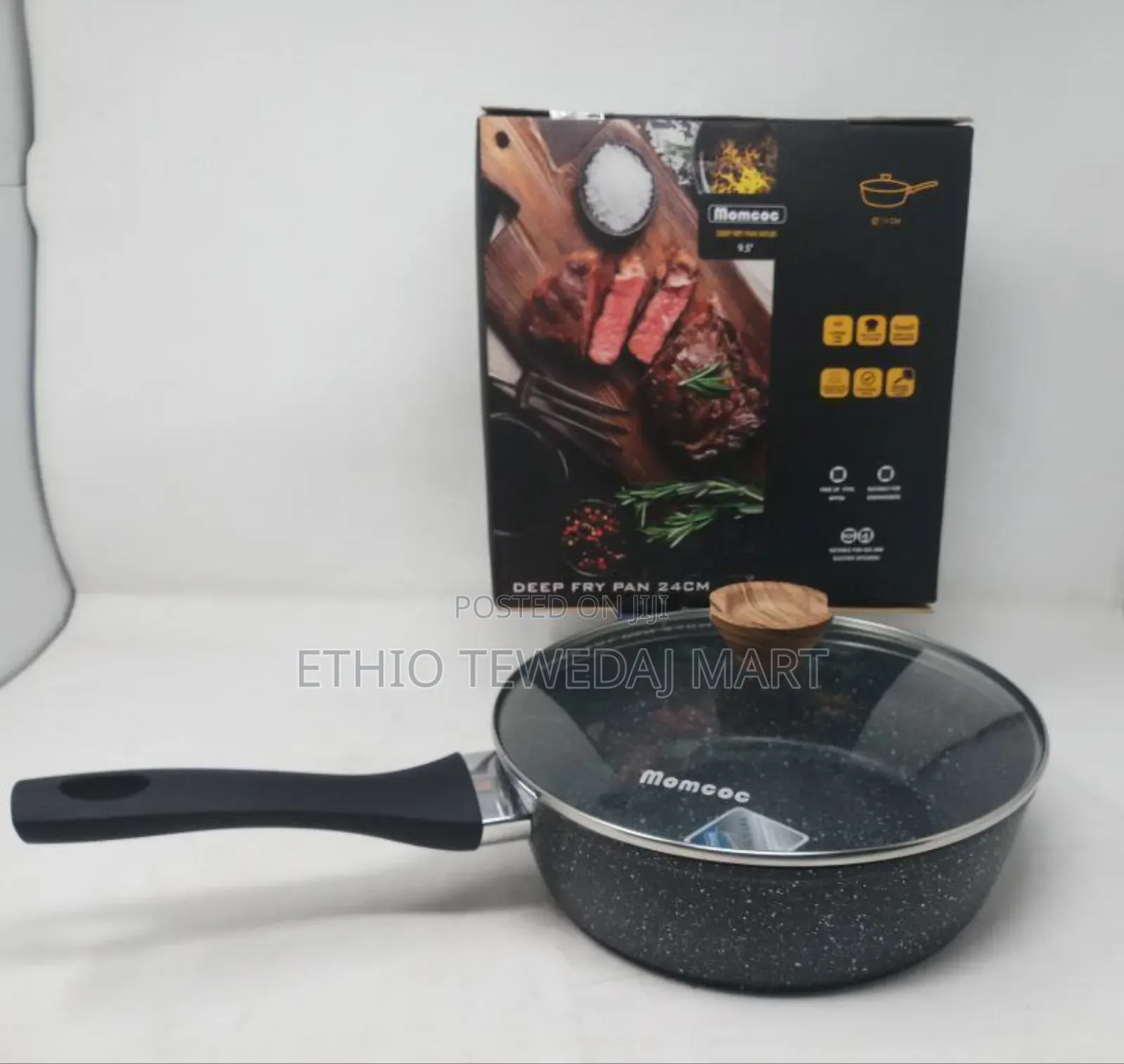 Momcoc Deep Fry Pan With Lid ባለ ክዳን መጥበሻ በተለያየ መጠን