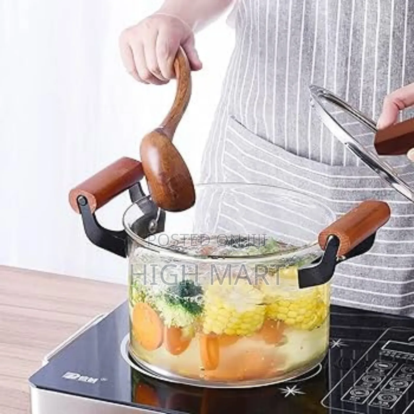 Wood Handle Double Ear Glass Pot 3.5l