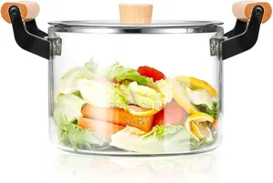 Wood Handle Double Ear Glass Pot 3.5 L
