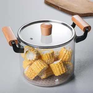 Wood Handle Double Ear Glass Pot 3.5 L