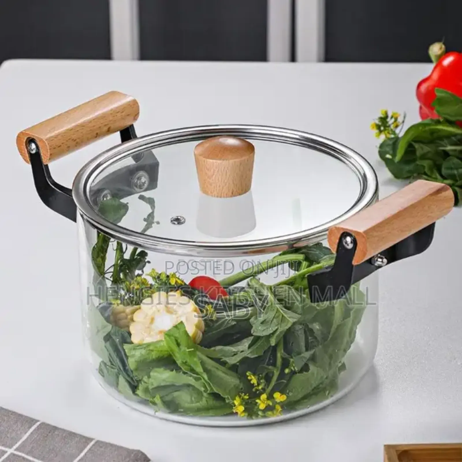 Wood Handle Double Ear Glass Pot 3.5 L
