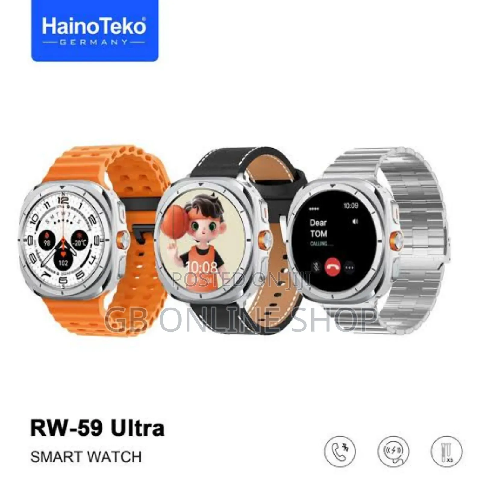 Haino Teko Germany Rw-59 Ultra Smart Watch Woth 3 Pair Strap
