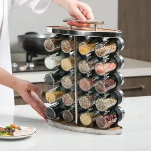 Rack 16 Set Spice Carousel Glass Jar With Rack