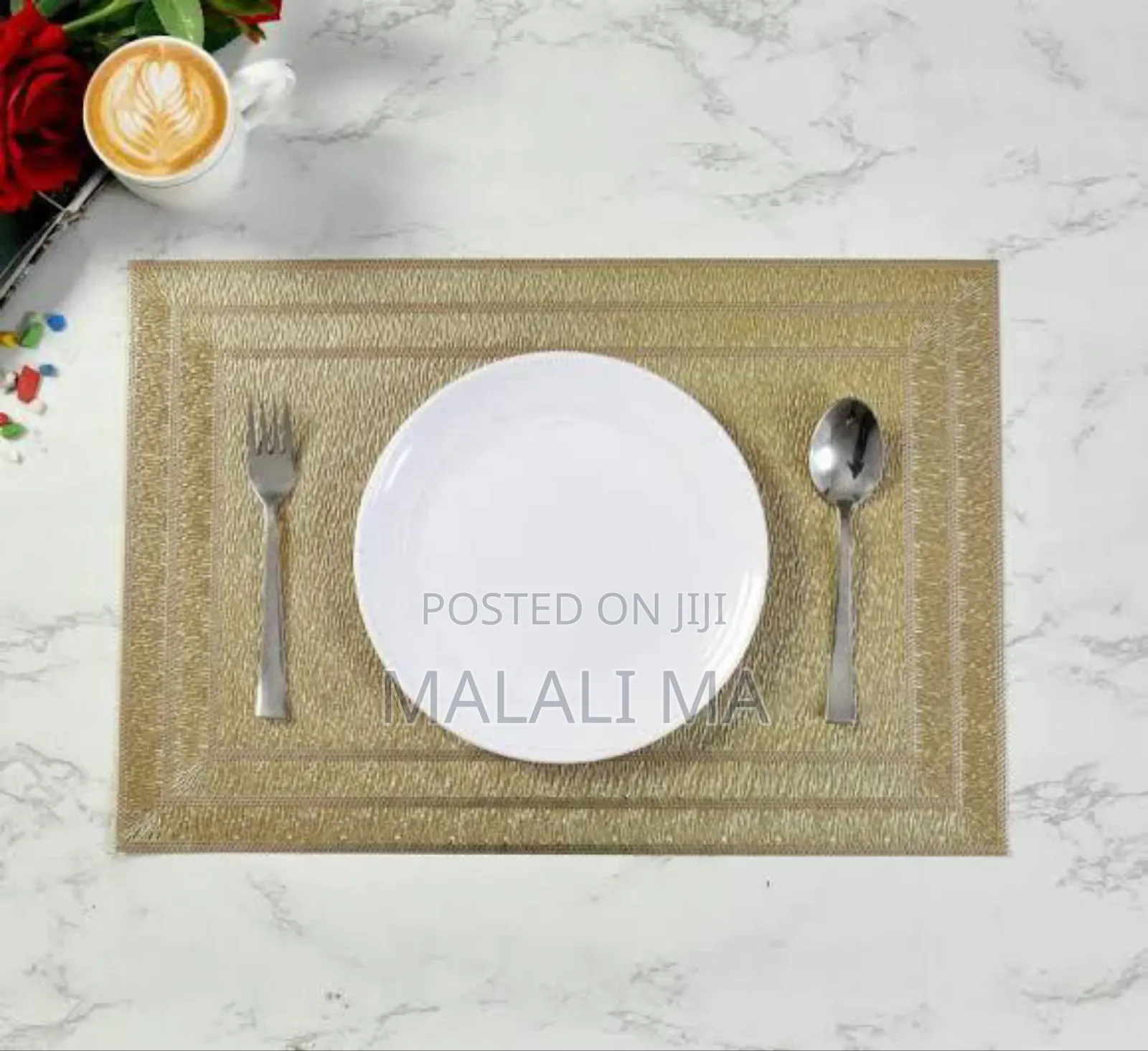 Promii PVC Rectangular Golden Leaf Design Dinning Table