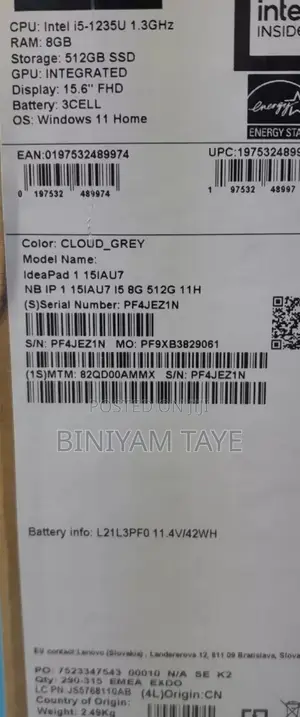 New Laptop Lenovo Ideapad 3 8GB Intel Core I5 SSD 512GB